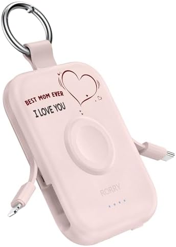Compact RORRY 5000 m Ah Portable Charger Power Bank with Integrated Cables – Sleek Keychain Battery Pack for i Phone 16/15/14/13/12 and Apple Watch Ultra Series, Ultimate Travel Companion with Fast Charging and Modern Design