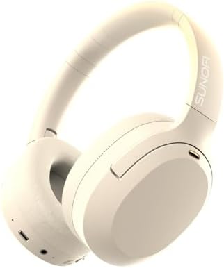 Suno Fi Hybrid Active Noise Cancelling Over-Ear Headphones – Wireless Hi-Res Audio with Exceptional Deep Bass, 40-Hour Playtime, and Foldable Travel Design for Comfort and Connectivity – Chic White Finish Perfect for Modern Sound Enthusiasts