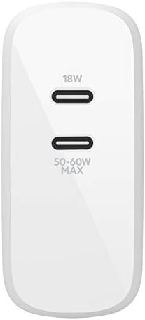 Belkin 68 W Dual Port USB-C Charger Block – Ga N Fast Charger for i Phone 16, Samsung Galaxy S25, Mac Book Pro & More – Superior Power Delivery, Compact Design & Enhanced Safety Features for On-the-Go Charging Efficiency