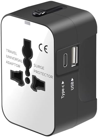 Global Travel Power Adapter with Dual USB-C & USB-A Ports – Compact & Efficient Universal Charger for USA, EU, UK & AUS – Reliable Fast Charging Solution for Tech-Savvy Travelers in Sleek Black Finish