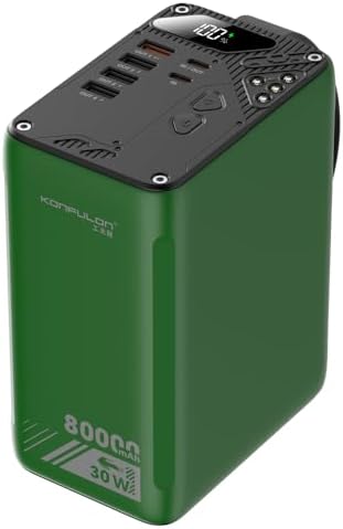 High Capacity 80000 m Ah PD 30 W Fast Charging Power Bank – 5 Output USB-C Battery Pack with LCD Display for i Phone, Samsung, i Pad, Mac Book & Outdoor Adventures – KONFULON Portable Charger in Grey for Reliable Power On-the-Go