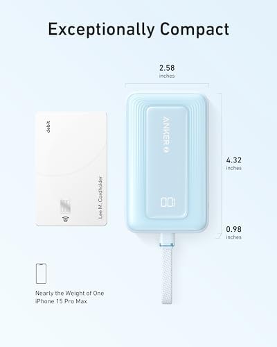 Anker 10,000 m Ah Power Bank – 30 W USB-C Fast Charging Portable Charger for Seamless Device Power, Compatible with i Phone 15/16, Mac Book, Galaxy, and More – Ultimate Travel Essential with Enhanced Safety Features and Dual Device Charging Capability