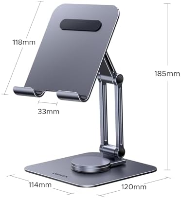 UGREEN 360° Rotating Tablet Stand for Desk – Adjustable Aluminum Tablet Holder for i Pad Pro, Air, Mini 6/5 – Lightweight Portable Design for Home & Office Use – Enhance Your Viewing Experience with Ergonomic Comfort and Modern Style