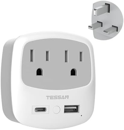 Ultimate TESSAN Type G UK Travel Plug Adapter with Dual USB Fast Charger Ports – Compact US to UK Power Converter for Effortless Global Connectivity in Scotland, London, Ireland, Kenya, Dubai & Qatar
