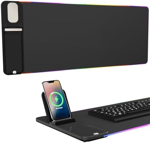 Ultimate RGB Gaming Mouse Pad with 15 W Wireless Charger and Phone Stand – High-Speed Qi-Compatible Charging Desk Mat for Enhanced Gaming Setup and Productivity, Customizable Lighting Modes, Durable Waterproof Design, Ideal Birthday Gift for Tech Enthusiasts and Gamers