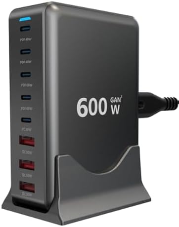 Revolutionize Your Power Needs with the 600 W USB-C Ga N 8-in-1 Charging Station: Dual 140 W PD PPS & Dual 100 W PD Ports for Lightning-Fast Charging of Laptops, i Phones, and i Pads – Ultimate Compatibility and Portability for Home, Office, and Travel