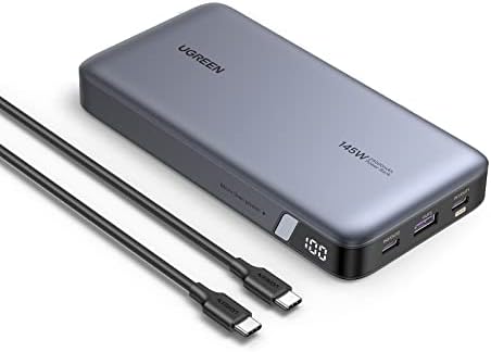 UGREEN 25,000 m Ah 145 W Fast Charging Power Bank – Ultimate Portable Laptop Charger with 3 USB-C PD Ports, Compatible with Mac Book Pro/Air, Dell XPS, i Phone 16/15/14, Galaxy S24, Steam Deck, i Pad & More – Superior Portability & Rapid Charging Performance