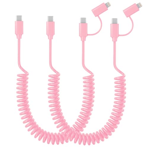 Transform Your Charging Experience with 60 W Dual-Coiled USB-C & Lightning Cable Set – MFi Certified, Fast 60 W Power Delivery, Compact 1.4 FT & Extended 6.6 FT Options, Stylish Pink Design for Enhanced Functionality and Durability