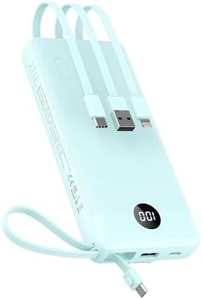 VEEKTOMX 10,000 m Ah Portable Power Bank with Integrated Charging Cables – Slim, Lightweight Fast Charger for i Phone, Samsung, and Android Devices – Essential Travel Companion with Intelligent Charging Technology for On-the-Go Convenience