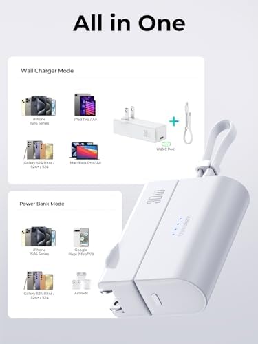 THREEKEY Portable Power Bank 5000 m Ah with 20 W PD Fast Charging – Travel-Friendly Charger for i Phone 16/15, Samsung Galaxy, i Pad Air/Pro & Google Pixel – Includes 30 W Ga N Wall Charger for Enhanced Charging Speed and Compatibility