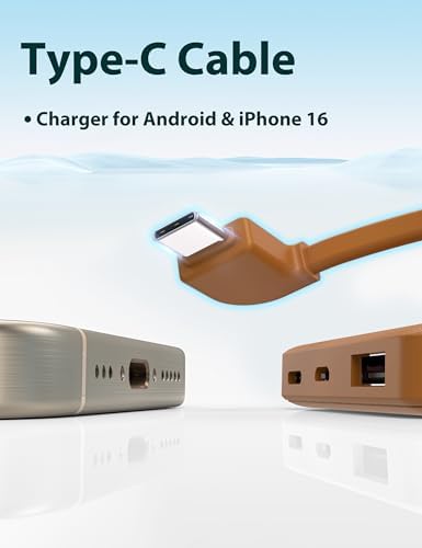 Ultra Slim 6000 m Ah Power Bank with Built-In USB C Cords – Card-Sized Portable Charger for Effortless On-the-Go Charging, Triple Output for i Phone, Samsung, Google Devices – Stylish and Compact Battery Pack for Enhanced Efficiency and Versatility