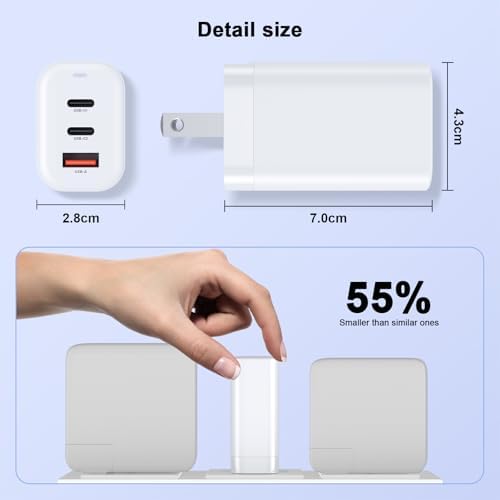 65 W Ga N USB-C Fast Charger Block – Ultra-Compact 3-Port Adapter for Quick Charging on Mac Book Pro/Air, i Pad Pro, i Phone 16/15/14/13, Samsung Galaxy S25/S24/S23, Note 20/10, Pixel 9/8/7 – Perfect Travel Companion with Superior Efficiency and Multi-Device Compatibility