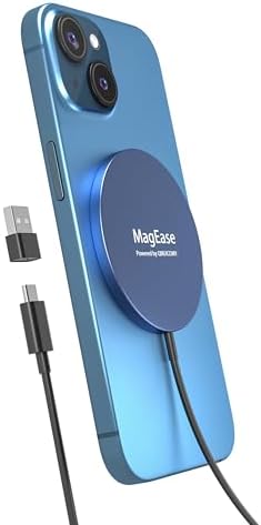 Magnetic Wireless Charger – 15 W Fast Charging Pad for i Phone 12/13/14/15/16 & Air Pods – Sleek Blue Design with USB-C Cable & USB-A Converter – Effortless Magnetic Alignment & Compact Portability for Ultimate Convenience