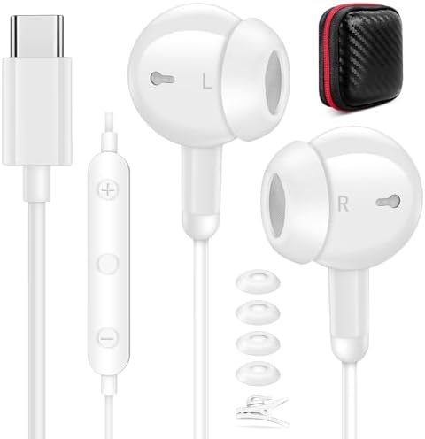 COOYA USB C Hi-Fi Stereo Earbuds – Ultra-Lightweight In-Ear Headphones with Built-In Mic & Volume Control for i Phone 16 Pro Max, i Pad 10, Galaxy A16, S25 Ultra – Ergonomic Design for All-Day Comfort & Exceptional Sound Quality Across Devices