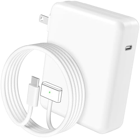Ultra-Fast 140 W Mac Book Pro Charger with 6.6 FT USB-C to T-Tip Magnetic Braided Cable – Optimal Compatibility for 2021-2024 Models Including Mac Book Pro (14 & 16 Inch) and Mac Book Air (13 & 15 Inch) – Lightning Speed Charging in Just 1.26 Hours – LED Indicator for Charging Status – Durable Design for Everyday Use – Perfect for On-the-Go Power Needs
