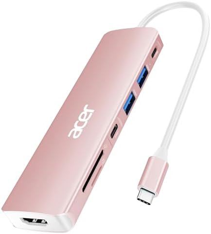 Acer 7-in-1 USB C Hub with 4 K HDMI Splitter – Ultimate Connectivity Solution for Laptops & PCs – Fast 5 Gbps Data Transfer, PD 100 W Charging & SD Card Reader – Transform Your Workspace with Enhanced Performance and Versatility