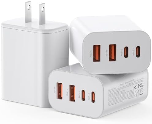 High-Speed USB C Charger Block 3-Pack – 40 W 4-Port Power Adapter for Quick Charge & Power Delivery, Compatible with i Phone 16/15/14/13/12/11/Pro Max & Tablets, Compact Wall Plug for Efficient Multi-Device Charging – Optimal Safety Features & Sleek Design