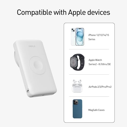 i WALK MAG-X Magnetic Wireless Power Bank with Integrated Apple Watch Charger – 10000 m Ah PD Fast Charging Solution for i Phone 16/15/14/13/12 Series and Apple Watch Ultra/8/7/6/5/4 – Ultimate Portability and Efficiency for On-the-Go Charging