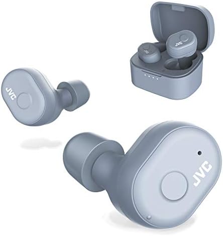 JVC HAA10 TH Wireless Earbuds with Bluetooth 5.0 – Superior Sound Quality, IPX5 Water-Resistant Design, Extended 14-Hour Battery Life with Charging Case, Comfort Fit Memory Foam Tips, Misty Gray – Perfect for Active Lifestyles and Everyday Use