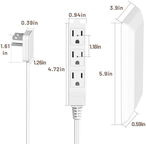 Ultra-Thin 3 FT Flat Plug Extension Cord with Baby-Proof Outlet Covers – Versatile 3 Outlet Power Strip for Safe Home Use, ETL Listed, Compact Cord Concealer Kit, 13 A 125 V 1625 W – Perfect for Kitchens and Tight Spaces, White Finish for Seamless Integration