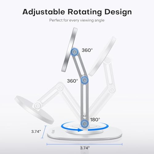 OMOTON 360°Rotating Magnetic Phone Stand for Desk, Adjustable Foldable Aluminum for MagSafe Cell Phone Stand Holder with Non-Slip Base, for iPhone 16/15/14/13 Pro Max/MagSafe Case- Black – Enhanced Compatibility and Speed