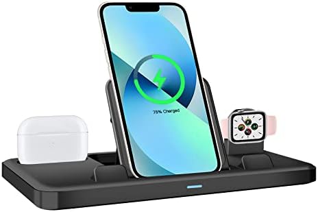 Revolutionary 3-in-1 Wireless Charging Dock for Apple – Fast, Efficient Charging Station for i Phone, Apple Watch & Air Pods – Elegant Space-Saving Design with LED Indicators for Enhanced Device Organization and Compatibility