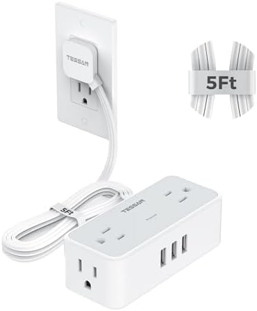 TESSAN 5 FT Flat Plug Extension Cord with 4 AC Outlets, 1 USB-C & 2 USB-A Ports – 900 Joules Surge Protector Power Strip for Home Office & Dorm Room – Maximize Charging Efficiency & Space Savings with Versatile Power Accessory