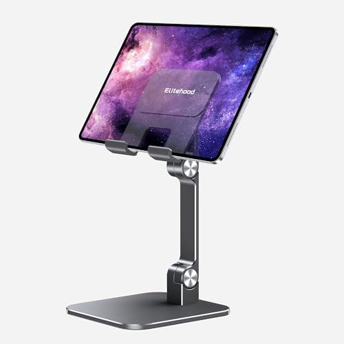 Revolutionize Your Workspace with the elitehood Aluminum i Pad Stand – Ultra-Stable, Adjustable Tablet Holder for Home & Office, Compatible with i Pad Pro 12.9, i Pad Air, Mini 6/5/4/3 in Sleek Black – Enhance Comfort & Productivity Effortlessly