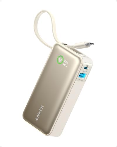 Anker Nano 10,000 m Ah Portable Charger – Ultra-Compact Power Bank with Integrated USB-C Cable for Fast Charging – 30 W Output for i Phone 16/15, Mac Book, Galaxy, Air Pods, and More – Eco-Friendly Design for On-the-Go Professionals