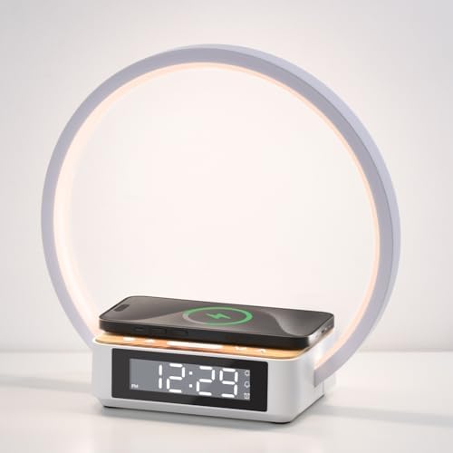 Revolutionize Your Sleep Routine with the SMARTERIOR 3-in-1 Wireless Charging Station: Multifunctional Bedside Lamp with Sunrise Alarm Clock and Touch Control, Ideal for Effortless Qi Charging of i Phone, Samsung, and Air Pods – Tailored Gift for Adults, Teens, and Heavy Sleepers