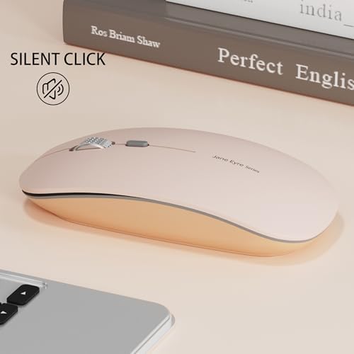 Uciefy Q5 Slim Rose Gold Wireless Mouse – Portable Optical Rechargeable Design with Silent Click, USB Receiver & Type C Adapter for Effortless PC, Laptop & Desktop Compatibility – Elevate Your Workspace with Style & Precision