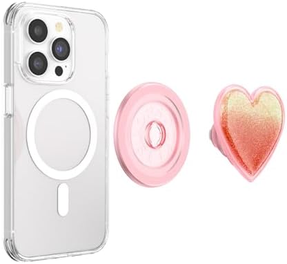 Elevate Your Smartphone Experience with the Mag Safe Compatible Pop Sockets Grip – Stylish Enamel Silver Heart Design, Magnetic Phone Stand & Secure Grip for i Phone, Ideal for Hands-Free Viewing & Effortless Wireless Charging, Customizable Swappable Top for Personal Flair