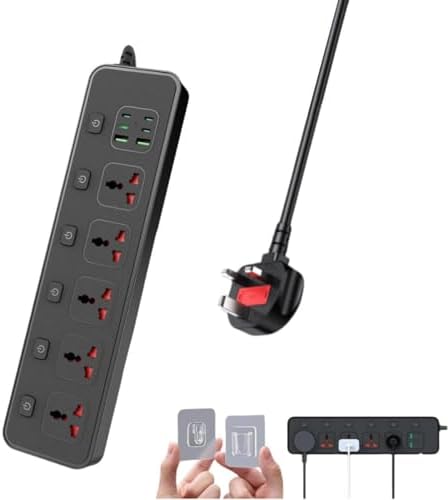 Jumpso European Travel Plug Adapter with Individual Switch – 6 ft Universal Power Strip with 5 AC Outlets and 6 USB Ports (4 USB-C) – Maximum 3000 W Surge Protector for Safe and Efficient Charging in Office and Travel Environments – Compact, Versatile, and Energy-Saving Solution for All Your Devices