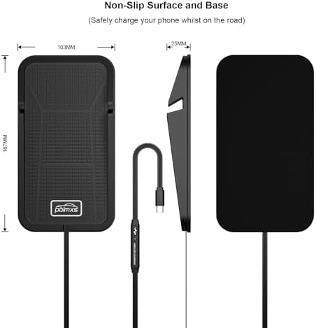 POLMXS No-Slip Wireless Car Charging Pad – Ultra-Fast Cordless Charger for i Phone 16/15/14/13/12 & Galaxy S23/S22/S21/Note10 – Enhanced Stability & Efficiency for On-the-Go Power Solutions