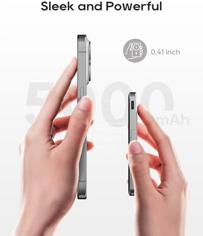 Kuulaa Slim 5000 m Ah Mag Safe Battery Pack: Stylish Portable Charger & Power Bank with Integrated Wallet and Stand, 20 W USB-C PD Fast Charging for i Phone 15/14/13/12 Series (Blue) – Effortless Wireless Convenience & Enhanced Device Compatibility