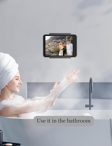 Universal Tablet Wall Mount for i Pad Mini, Pro & Air – Versatile Adhesive/Screw Holder for Samsung, Kindle & Smartphone – Sleek Black Design for Organized Spaces and Hands-Free Convenience – Ideal for Home & Office Use