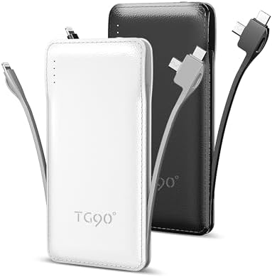 Ultra-Slim 10,000 m Ah TG90° Portable Power Bank with Built-in Lightning and USB-C Cables – Fast Charging, Lightweight Battery Backup for i Phone and Android Devices – Essential On-the-Go Charger for Busy Lifestyles