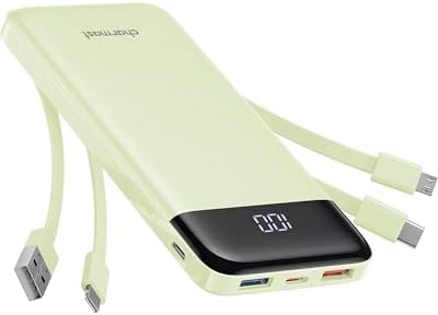 Ultra-Slim 10,000 m Ah Portable Power Bank with Built-In Charging Cables – 6 Outputs, 3 Inputs, Fast 3 A Charging for Universal Device Compatibility – Essential Travel Battery Pack for i Phone, Samsung, Google Pixel, LG, and More