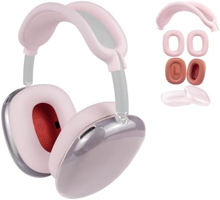 SOPROM Air Pods Max Premium Comfort Kit – Breathable Mesh Earpads, Protective Headband Cover, TPU Scratch-Resistant Case, and Silicone Grip Sleeves in Stylish Pink – Sweatproof Accessories for Ultimate Audio Enjoyment and Longevity