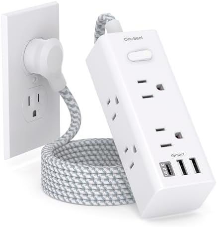 Ultimate 15 Ft Power Strip Surge Protector – One Beat Heavy-Duty Extension Cord Featuring 6 Spacious Outlets & 3 High-Speed USB Ports (including USB-C) for Seamless Charging – Wall-Mountable Power Solution for Home, Office, and College Dorms – Enhanced Device Safety & Convenience