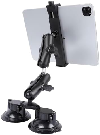 Ultimate Dual Suction Cup Tablet Mount for Vehicles – 13.4-Inch Aluminum Arm with 360° Rotation, Secure 2-Stage Holder for i Pad Pro/Air/Mini, Galaxy Tab & 6.5-12.9″ Tablets – Superior Stability & Hands-Free Convenience for Seamless Navigation and Entertainment