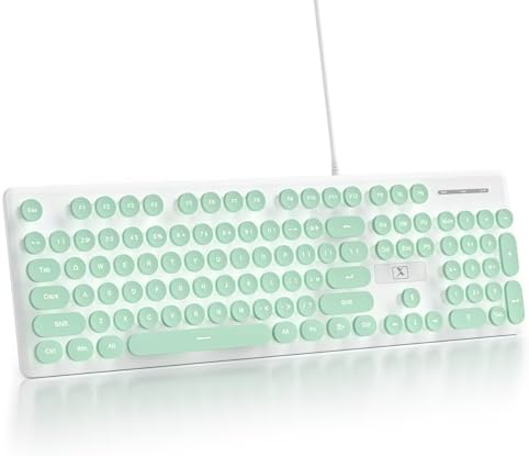 Vibrant Purple Ergonomic Wired Membrane Keyboard – Full-Size 104 Keys with Round Typewriter Keycaps, White LED Backlighting, and Ultra-Quiet Performance for Enhanced Productivity in Any Workspace
