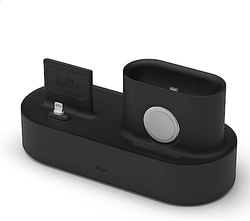 elago 3 in 1 Charging Station for Apple Devices – All-in-One Dock for i Phone, Apple Watch Series 10/9/8/7/6/5/4/3/2/1/SE, and Air Pods Pro/3/2/1 – Sleek, Space-Saving Design with Enhanced Speed and Compatibility (Original Cables Required) – Perfect for Home or Office Use