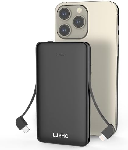 Ultra-Slim 10,000 m Ah Portable Power Bank with Integrated Charging Cables – Lightweight Multi-Device USB Type C Fast Charger for i Phone, Samsung, Android, and More – Ideal Travel Companion for Seamless Power on the Go