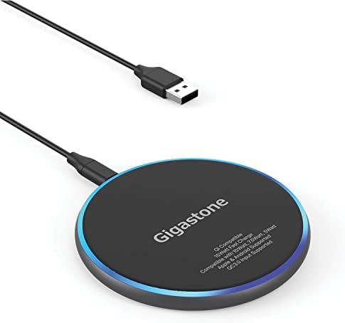 Gigastone 15 W High-Speed Wireless Charger Pad – Qi-Compatible Fast Charging Solution for i Phone 8/X/11/12 Series & Samsung Galaxy S21/S20/S10/Note 10 – Sleek, Anti-Slip Design for Effortless Device Stability & Optimal Performance – Ideal for Home, Office, and Travel Use