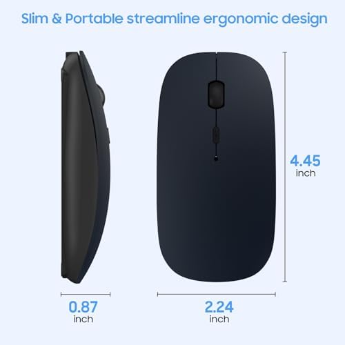 Sleek Rechargeable Bluetooth Mouse – Ultra-Quiet Wireless Mice for Laptops, Mac Books, i Pads, and Android PCs – Ergonomic Design for Comfort and Versatility – Compatible with Windows and Linux – Perfect for Work and Study