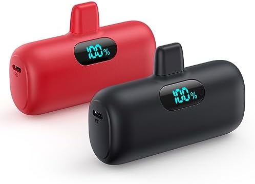 Ultra-Compact 2 Pack Mini Portable Charger 5200 m Ah with PD Fast Charging & LCD Display – Stylish Battery Backup Power Bank for i Phone 14/13/12/XR/7/6 – Your Essential On-the-Go Charging Solution
