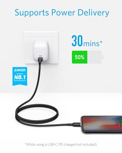 Anker 6 ft USB C to Lightning Cable – MFi Certified Fast Charging Cable for i Phone 13 Pro, 12 Pro Max & Air Pods Pro – Durable Design with Power Delivery Support – Tangle-Free Connectivity for Effortless Use
