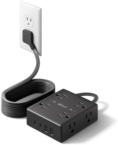 15 Ft Surge Protector Power Strip with 8 Outlets & 4 USB Ports – Wall Mountable Flat Plug Charging Station for Home, Office, and Dorm Room – High-Speed USB-C Compatible Extension Cord for Ultimate Device Connectivity and Safety