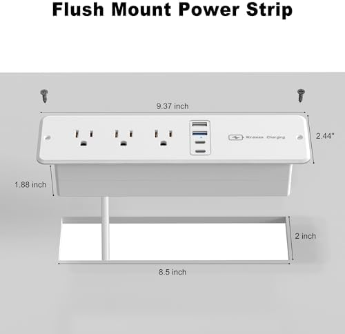 Revolutionary 8-in-1 Recessed Power Strip with 15 W Wireless Charger & 20 W Fast Charging – Ultimate Furniture Charging Station Featuring 3 AC Outlets & 4 USB Ports, Flush Mount Design, 10 FT Cord for Flexible Setup – Perfect for Home and Office Organization